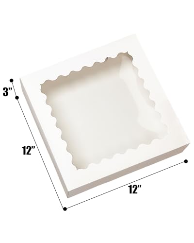 Bakepacker White Auto-pop Up Pie Boxes With Window 12x12x3'' - color: White, size: 12x12x3, 20Pcs