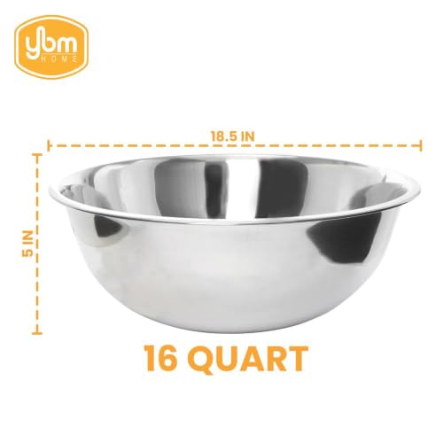 YBM HOME Pack of 1 Stainless Steel Mixing Bowl - Premium Polished Mirror Nesting Metal Bowl for Cooking and Serving, Stackable for Convenient Storage 1196 (16 Quart) - size: 16 Quart