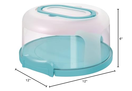 Top Shelf Elements Round Cake Carrier Two Sided Cake Holder Serves as Five Section Serving Tray, Portable Cake Stand Fits 10 inch Cake, Cake Box Comes With Handle, Cake Container Holds Pies (Aqua) - color: Aqua