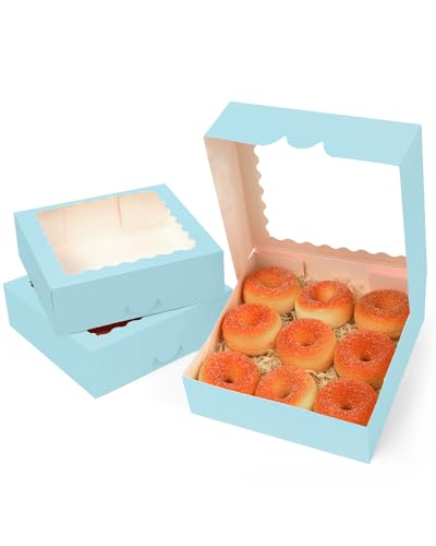 qiqee Auto-pop Up Light Blue Pie Boxes with Window 10x10x2.5 inch 30Packs Cookie Donut Bakery Box - color: Light Blue, size: 10"x10"x2.5"/30 Pcs
