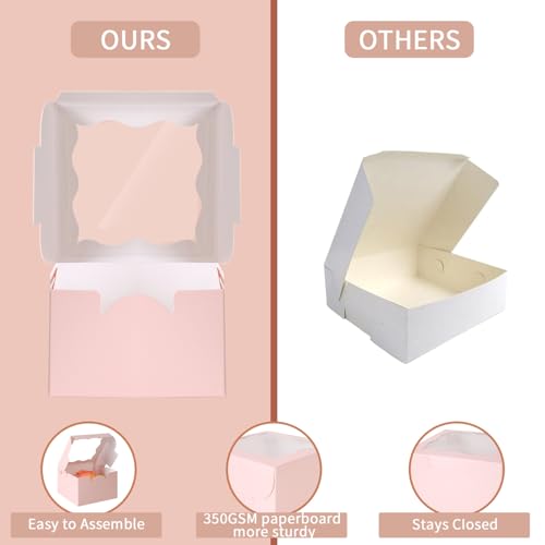 25pcs Pink Small cookie boxes,4x4x2.5 Inch Bakery Boxes with Window,gift boxes bulk for Mini Cake Pastry Dessert Strawberries Chocolates Cupcakes with Stickers - color: Pink/25pcs