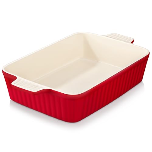 MALACASA 4.4 QT Ceramic Casserole Dishes for Oven, 9x13 Baking Dishes, Red - color: Red