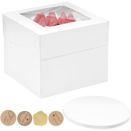 8x8x8 Inches Cake Boxes with Cake Boards, 3 Pack Premium Tall Cheesecake Boxes with Display Window for Christmas, Birthday, Wedding - size: 8 x 8 x 8 Inches-3 Pack