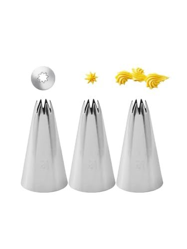 Open Star Cake Decorating Tip #21,Icing Piping Tip for Frosting,3 Pcs