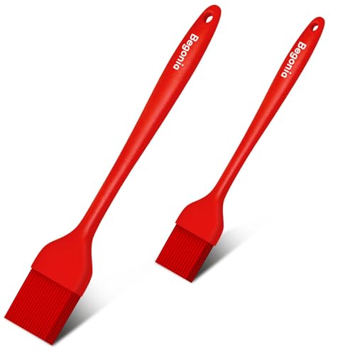 Begonia Silicone Basting Pastry Brush,2pcs 10+8 inch BBQ Sauce Brush,Red - color: Red
