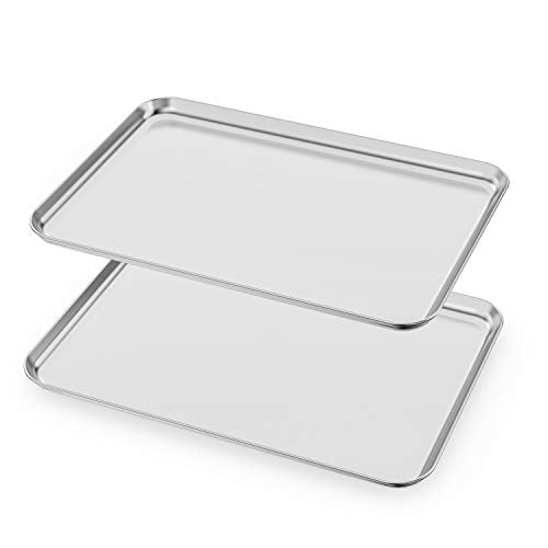 Baking Sheets Set of 2, HKJ Chef Cookie Sheets 2 Pieces Stainless Steel Baking Pans & Toaster Oven Tray Pans, Rectangle Size 20L x 14W x 1H inch & Non Toxic & Healthy & Easy Clean - size: 20inch