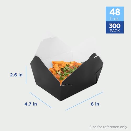 Karat Paper to Go Boxes [48 oz - 300 ct] Leak-Resistant, Microwavable, Heavy-Duty Take Out Boxes | Grease Resistant & Stackable, Black - color: Black, size: 48