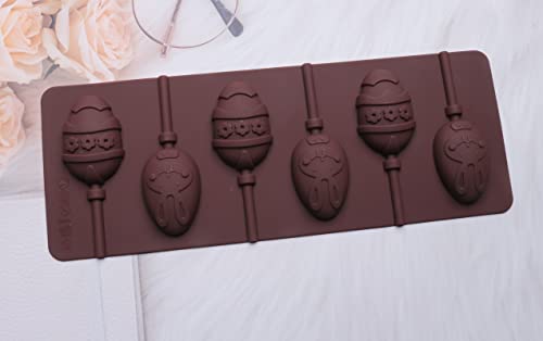 Sowaka 2 Pcs Easter Eggs Molds for Lollipop Small Rabbit 6 Cavity