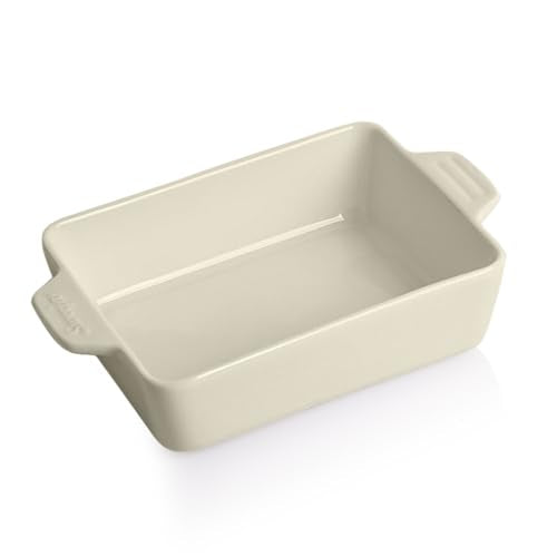 Sweejar Ceramic Baking Dish, Rectangular Small Baking Pan with Double Handles, 20 Oz for Cooking, Brownie, Kitchen, 6.5 x 4.9 x 1.8 Inches(Beige) - color: Beige, size: Rectangle 6.5 x 4.9IN