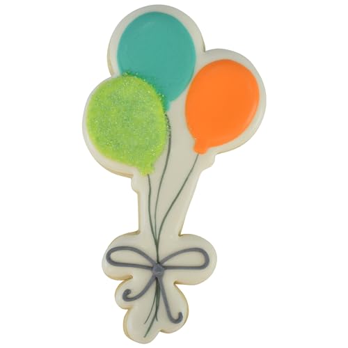 R&M Birthday Cookie Cutter 4-Piece Gift Set-Includes Cake and Candle, Plaque, Present, Balloon Bunch Cookie Cutter with Recipe Card - Steel