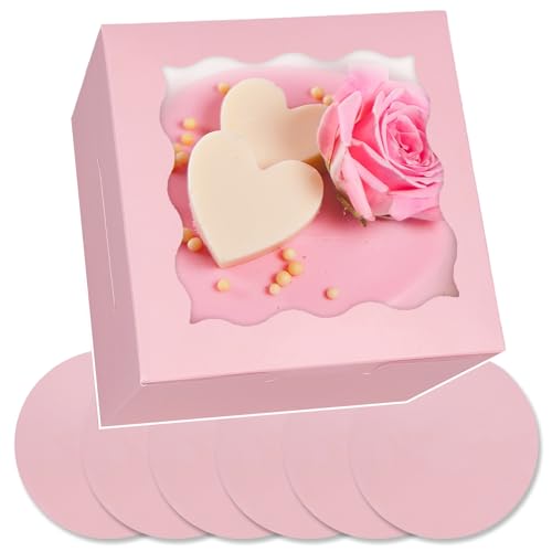 Bakepacker 6"x6"x5" Cake Boxes with Cake Boards, Pink, 36pcs - color: Pink, size: 18Sets,6"x6"x5"