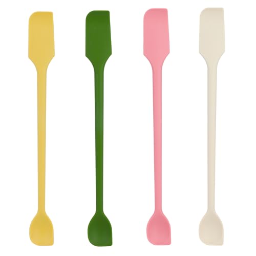 4pcs Mini Silicone Spatulas Set, Dual Sided Multifunctional Small Kitchen Scraper Long Spoon Reusable Stirrer for Jam Cake Cream Butter Icing Lotion (4 Colors) - color: color mixing