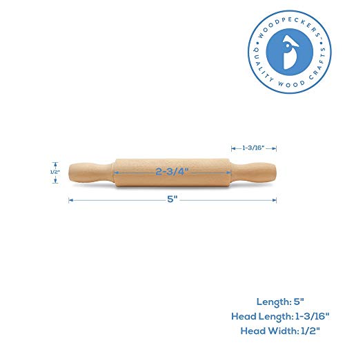 Wooden Mini Rolling Pin, 5 Inches Long, Pack of 12, Great for in The Kitchen, Play-doh, Crafting and Imaginative Play, by Woodpeckers - size: 5 inch