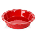 vicrays Ceramic Pie Pan for Baking - 9 inch Pie Plate, Round, Fluted and Deep Pie Dish for Tart, Pizza, Apple Pie, Quiche, Pot Pies, Cake - Reactive Glaze (Red) - color: Scarlet Red