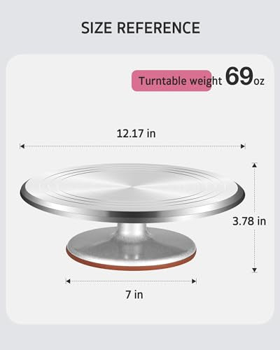 Syntus Aluminum Alloy Revolving Cake Stand, 12 Inch Cake Turntable, Silver