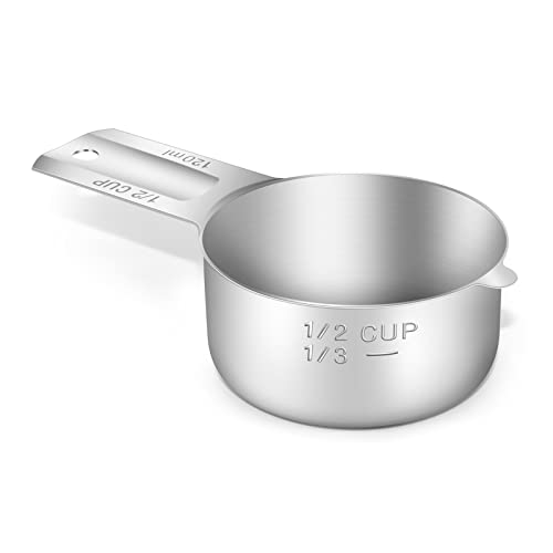 1PCS 1/2CUP(120ml, 4oz) Measuring Cup, 18/8 Stainless Steel Measure Scoop - size: 1/2cup|120ml|4oz
