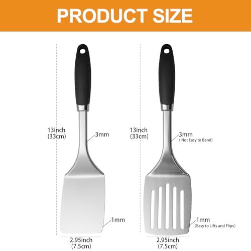 Stainless Steel Spatulas Set, 2 Pack Metal Solid & Slotted Turner - color: B-Turner Spatula Set