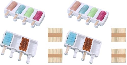 2 pcs Popsicle Molds, small 4 Cavities Cake Pop Silicone Molds Ice Cream Cakesicle Molds for DIY Popsicle with 100 Wooden Sticks (Pack of 2) - size: M (Pack of 2)