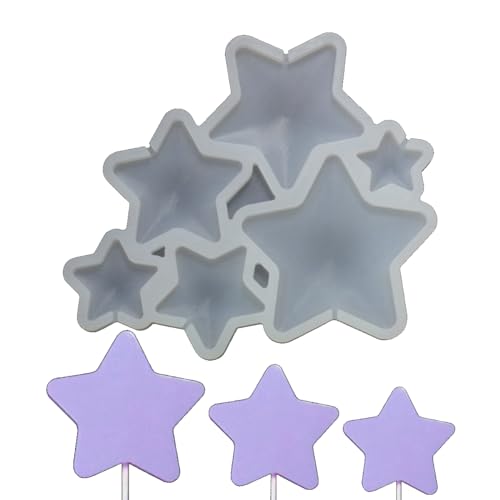 mostsom 2pcs/lot Thickened Resin Epoxy Silicone Mold Star Lollipop Shaker Mould Fondant Cake Decorating Tools Kitchen Bakeware Tools (H_ Star) - size: H_ Star
