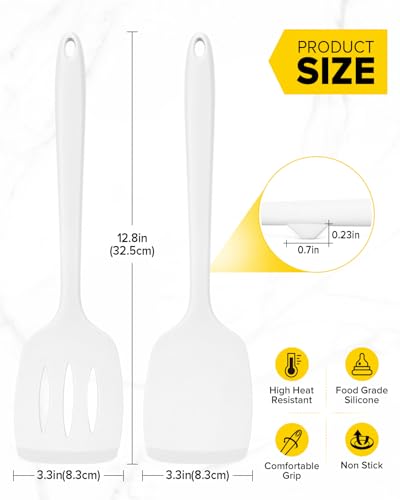 BUNDLEPRO Silicone Spatula, Solid & Slotted Turner, One-Piece, 2 Pack,White - color: White