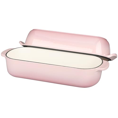 EDGING CASTING Enameled Cast Iron Loaf Pan with Lid, Bread pan, Dutch Oven Bread pan for Homemade Sourdough Bread Baking, 12.5x5.5 inch, 5qt, Pink - color: Pink