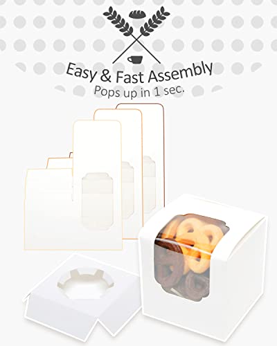 qiqee Auto-pop up Cupcake Boxes 100-Packs Individual Cupcake Container White 3.5" x 3.5" x 3.5" Single Cupcake Boxes - color: White, size: 3.5inch-100pcs
