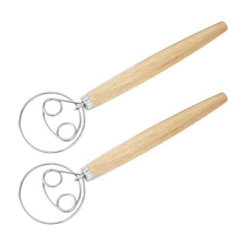 2Pcs 13 Inch Danish Dough Whisk with Wooden Handle(Double Loop) - size: Double Loop