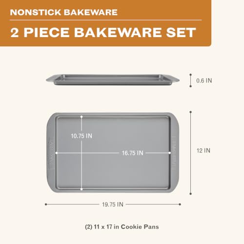 Farberware Nonstick Bakeware Cookie Pan Set, Baking Sheets, 2-Piece, Gray - size: 11" x 17" (2 piece)