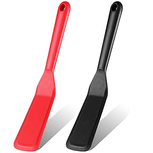 Zopeal 2 Pcs Crepe Spatula Narrow Silicone Long Non Stick, Red, Black - color: Red, Black