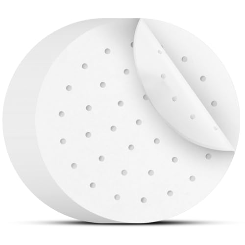 185PCS Bamboo Steamer Liner, 10 Inch White Air Fryer Liners, Non-stick Perforated Steamer Paper for Skillets, Microwave Ovens, Ovens, Steamers