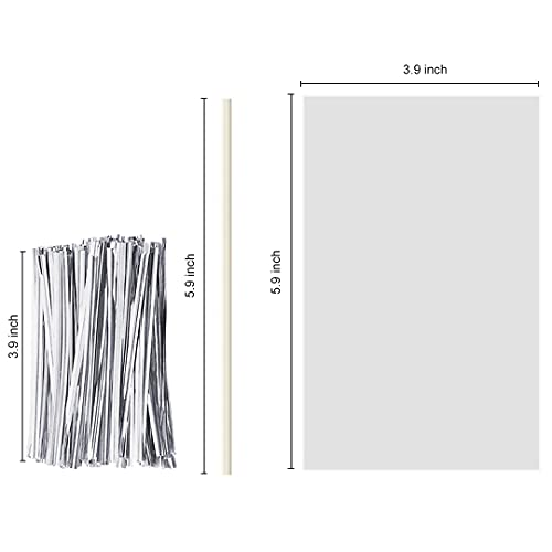 JOERSH 360Pcs Cake Pop Sticks and Wrappers Ties Kit - style: 120 Sticks, 120 Bags, 120 Silver Ties