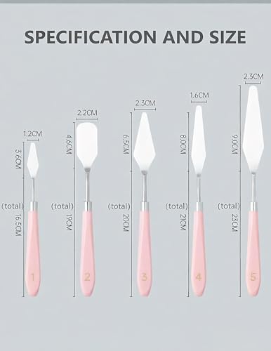 Palette Knife Set 5PCS Pink Handle Stainless Steel for Acrylic Oil Painting - color: Pink