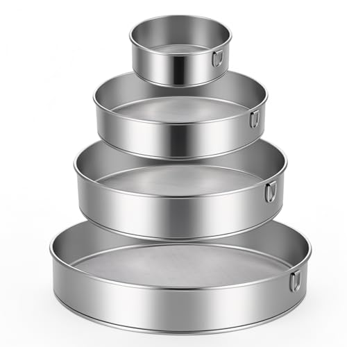 4 Pack Flour Sifter with Hanging Ring, Stainless Steel Fine Mesh Strainers, 5.9”/7.9”/10”/11.8” Round Sieve for Baking Cake Bread, 40 & 60 Mesh (Silver)