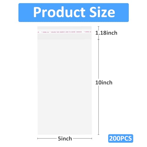 JOYIT 200PCS 5x10 Clear Cellophane Bags, Self Adhesive Treat Bags - size: 5in*10in
