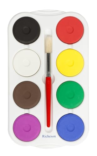Jack Richeson Tempera Paint Cake Set with Tray, Assorted Colors, 8 Cakes and 1 Brush