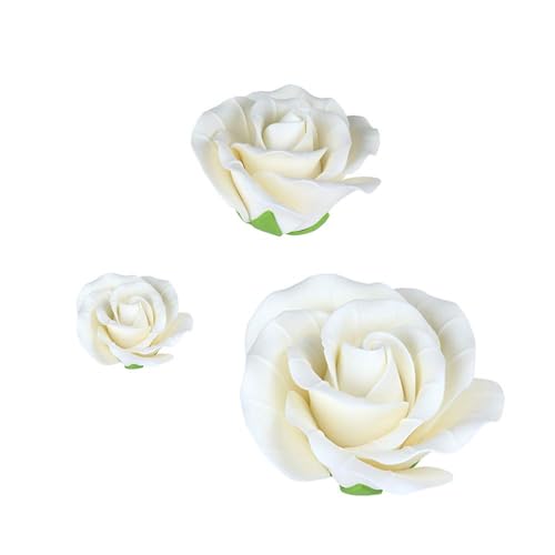 O'Creme White Gumpaste Garden Roses Edible Cake Decorations Set - color: White