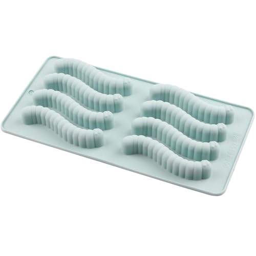 8 Cavity Worm Silicone Silicone Chocolate Molds Set Of 2 - color: Pink and Green