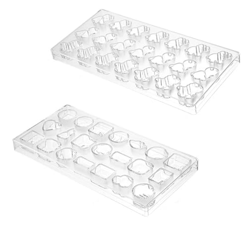 Pack of 2 Chocolate Candy Mold PC Polycarbonate Chocolate Making Mould with Scraper (Dinosaur+Multiple patterns) - color: Dinosaur+Multiple patterns