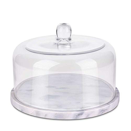 Flexzion Marble Cake Stand with Glass Dome Lid, 8.7-Inch Serving Plate - size: 8.7 Inch