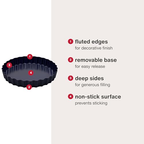 Zyliss E980197 Non-Stick Loose Base Tart Tin | 25cm/10in | Carbon Steel | Dark Blue | Cake Tin/Baking Tin/Bakeware/Cake Mould | Dishwasher Safe | 5 Year Guarantee - style: Loose Base Tart Tin