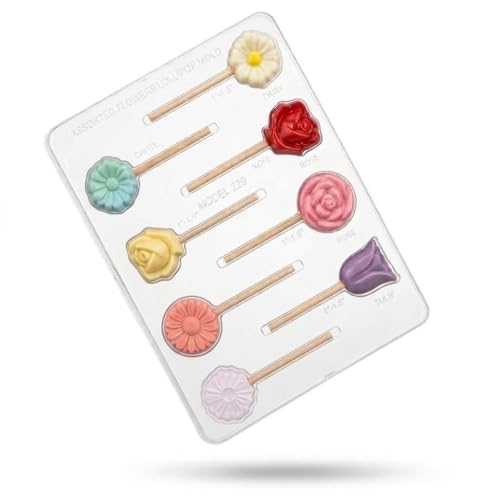 Assorted Flowers Lollipop Chocolate Candy Mold 229, 8 Cavities, 1" to 1.5" Diameter