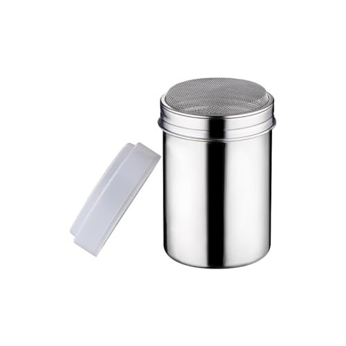 Stainless Steel Powder Sugar Shaker Seasonings Spice Shaker Small Fine Mesh Shaker Kitchen Salt Shaker with Lid for Cooking Baking, Silver