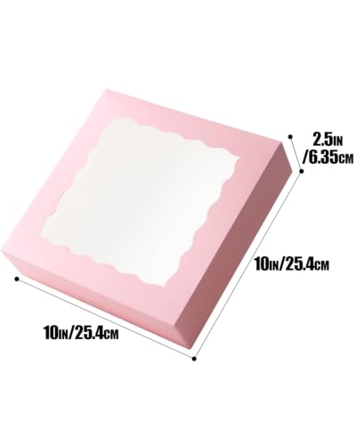 qiqee 10"x 10"x 2.5" Pink Pie Boxes with Window 120Packs Cookie Donut Bakery Box (Auto-pop Up) - color: Pink, 120Packs