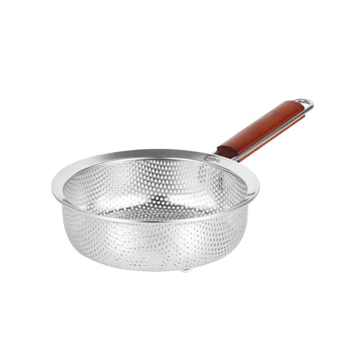 Stainless Steel 304 Strainer Scoop with Wooden Handle, Self-Draining Solid Base - Ideal for Kitchen, Pasta, Fruit, and Vegetables - 7.1in - color: Caliber-7.1in