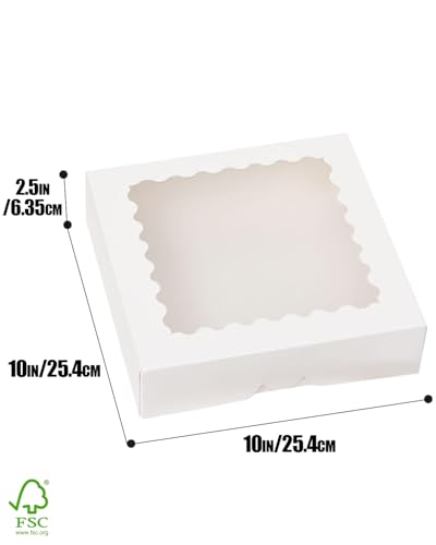 qiqee Auto-pop Up White Pie Boxes with Window 10x10x2.5 inch 20Packs Cookie Donut Bakery Box - color: White, size: 10"x10"x2.5"/20 Pcs