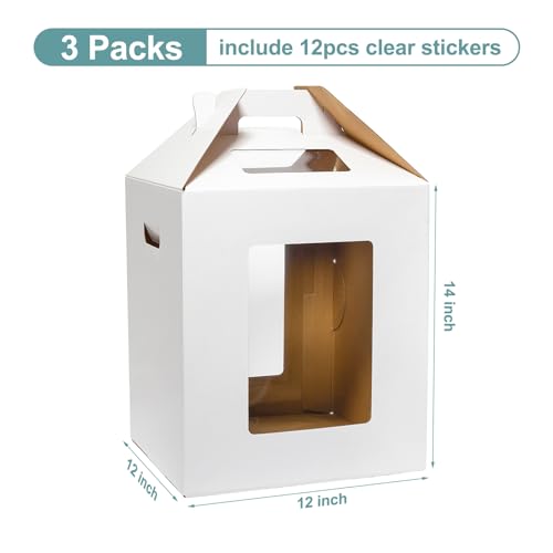 Wowxyz 3 Pack Tall Cake Boxes for Tier Cakes 12x12x14 Inch with Window