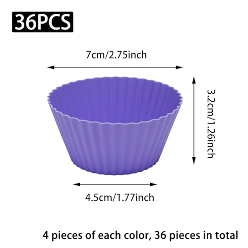 36 Pack Silicone Baking Cups, Reusable Muffin Liners Non-Stick Cupcake Molds, Small Baking Cups Truffle Cake Pan Set for Baking, Dishwasher Safe & Easy to Remove, Multicolor - size: Pack of 36