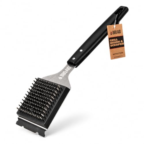 Grill Brush for Outdoor BBQ Grill Cleaning Scraper, Replaceable Head, Black - color: Black