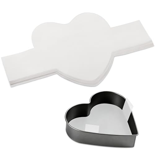 GeeRic Baking Parchment Paper 8 inch Heart Shape, 60 Pcs Cake Pan Liner with Lift Tab, Non-Stick Precut Baking Parchment for Baking Cookies, Bread (White)