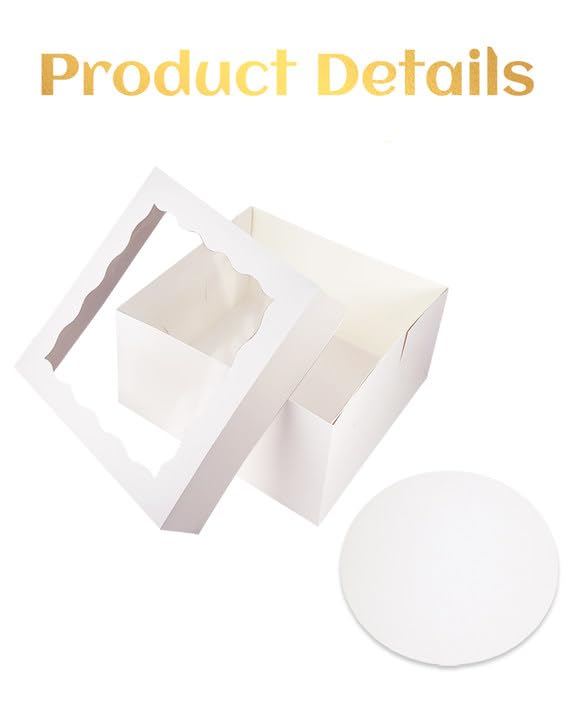 White 12"x12"x6" Cake Box 4Pcs, 12" White Cake Round Boards 4Pcs, for Cake, Treat Cookie Dessert, Birthday Party